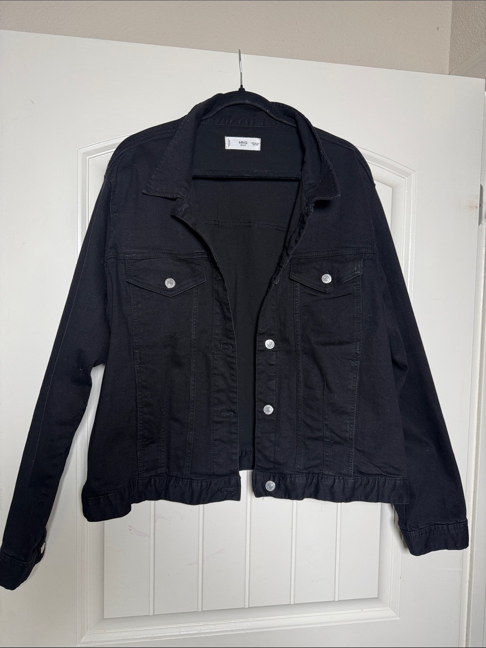 Mango Black Denim Jacket with Button Front